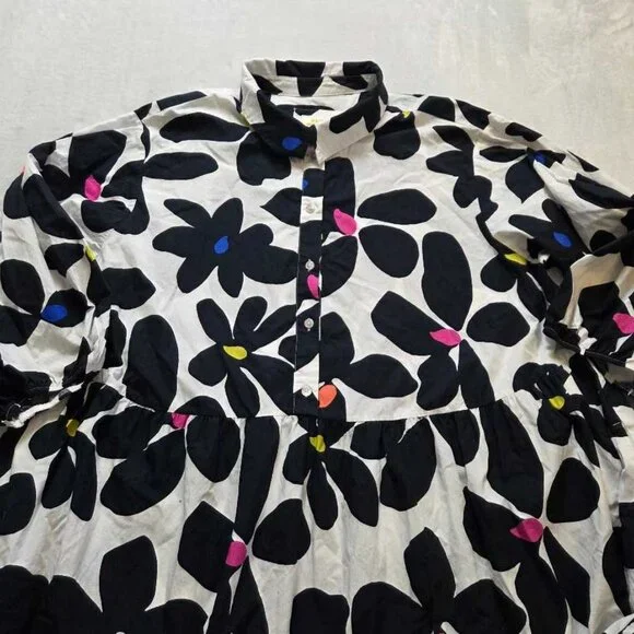 Plus 3X Maeve Anthropologie The Bettina tiered shirt dress Black White floral 2 - Picture 4 of 11